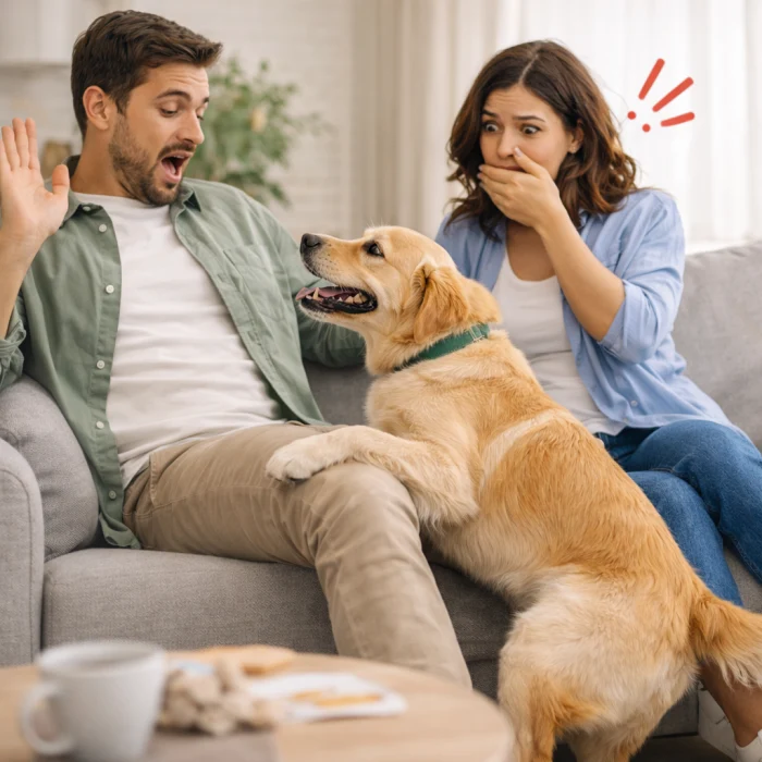 Reazione sorpresa alla sorpresa canina